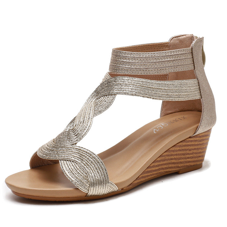 Wedge Sandals plus Size Skinny Women's Shoes Back Zipper Roman Shoes