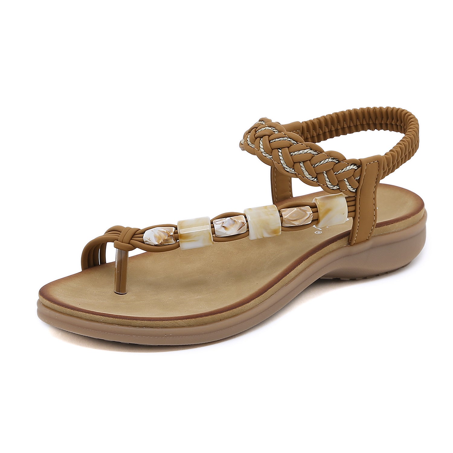 Sandals Bohemian Rhinestone Comfortable round Toe Seaside Holiday Large Size Shoes | Flat Sandals