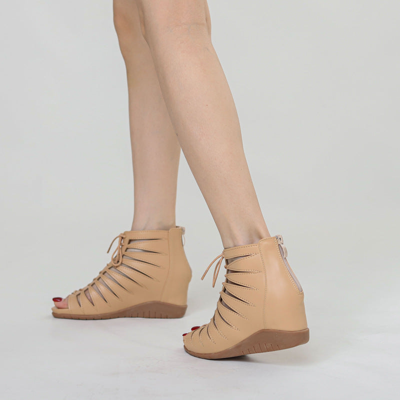 Wedge Hollow-out Sandal Boots Head Lace-up Roman Shoes Fish Mouth Sandal Boots Women