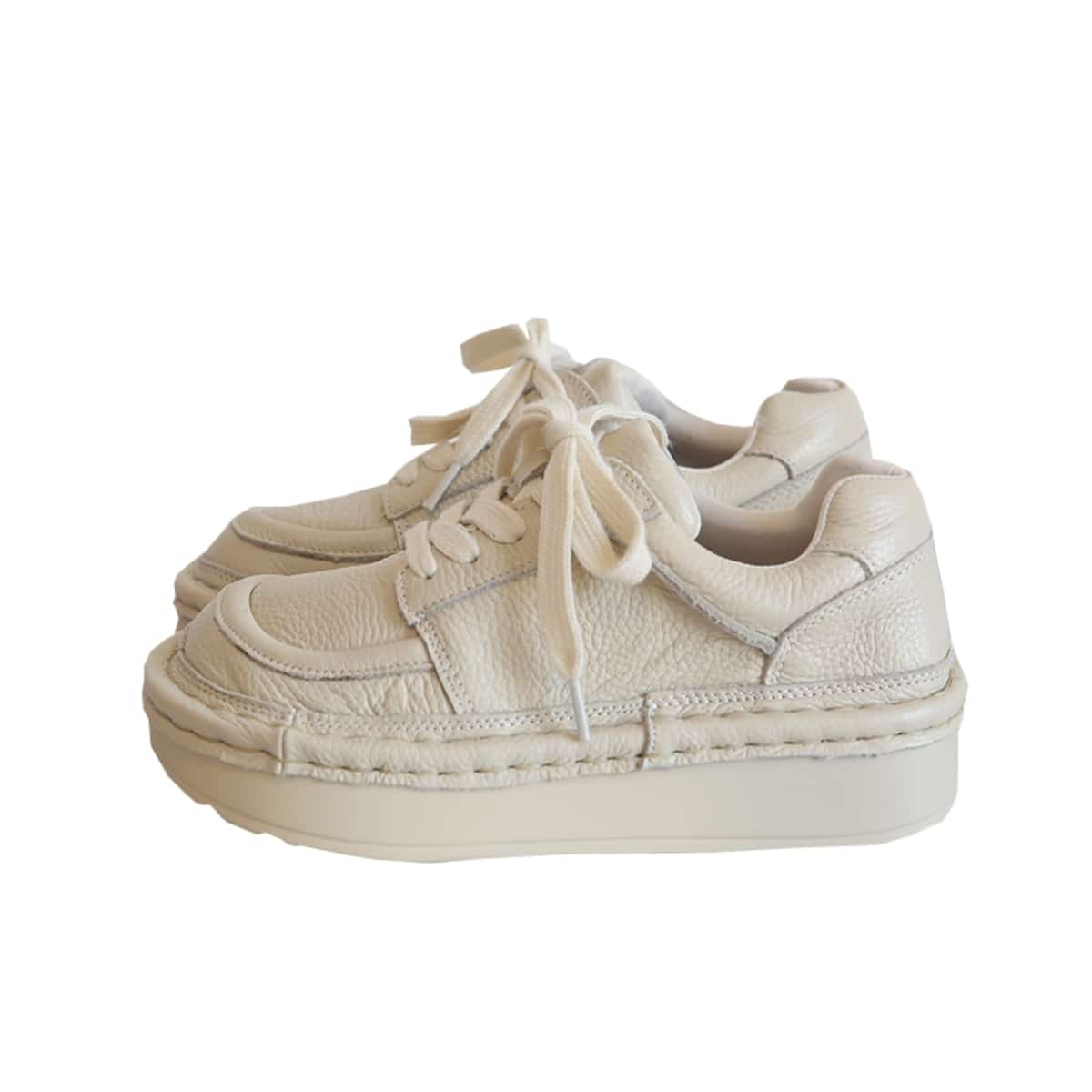 Leather round head lace-up platform big head shoes heightening shoes women