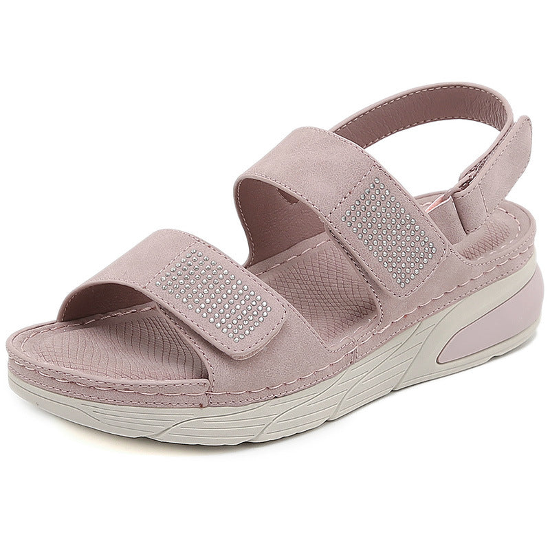 Lightweight Sandals Casual Rhinestone Platform Sole Velcro Stitching Plus Size Women's Shoes | Sports Sandals