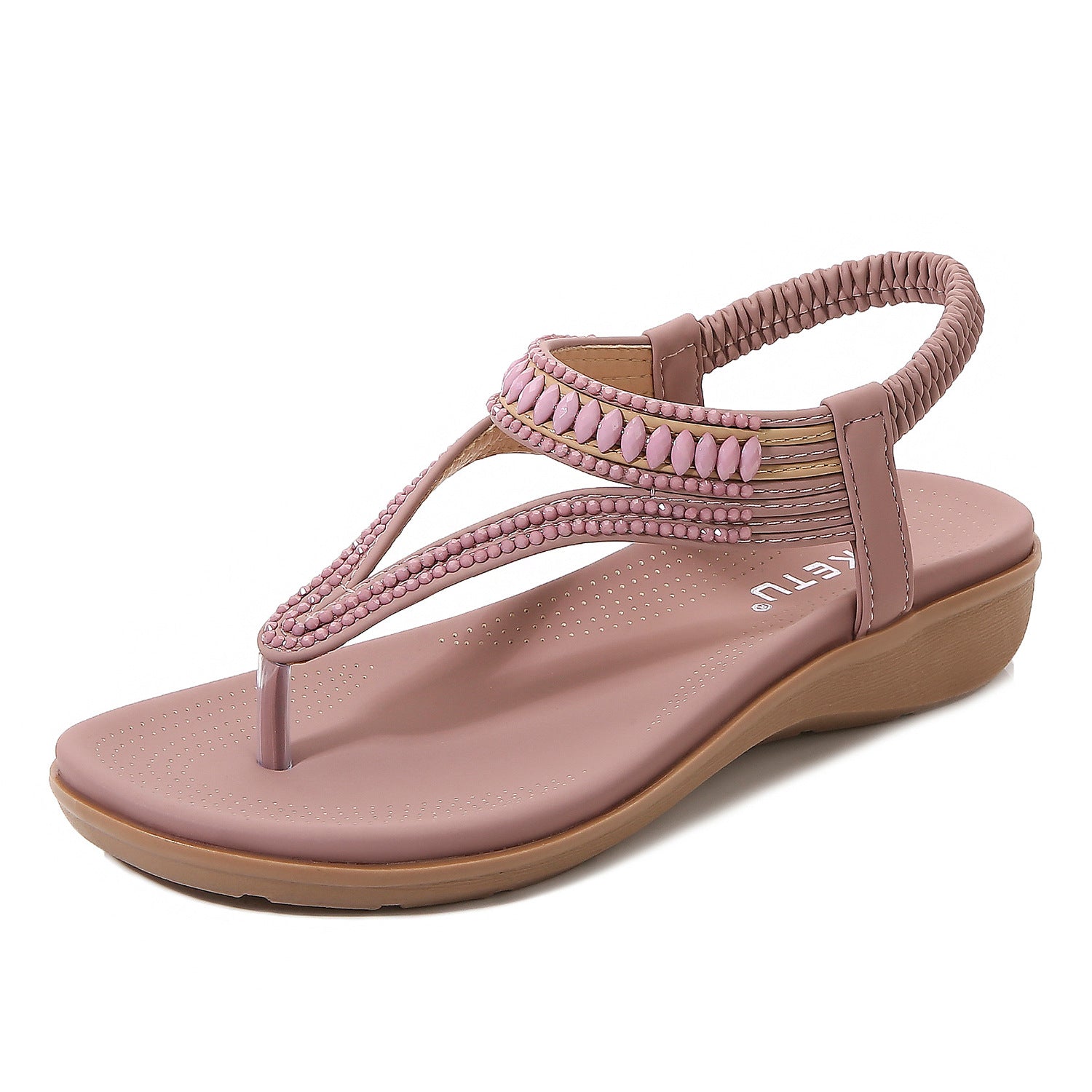 New Sandals Women's Elastic Band Beaded Soft Breathable Lightweight Comfortable Large Size Wedge Women's Shoes