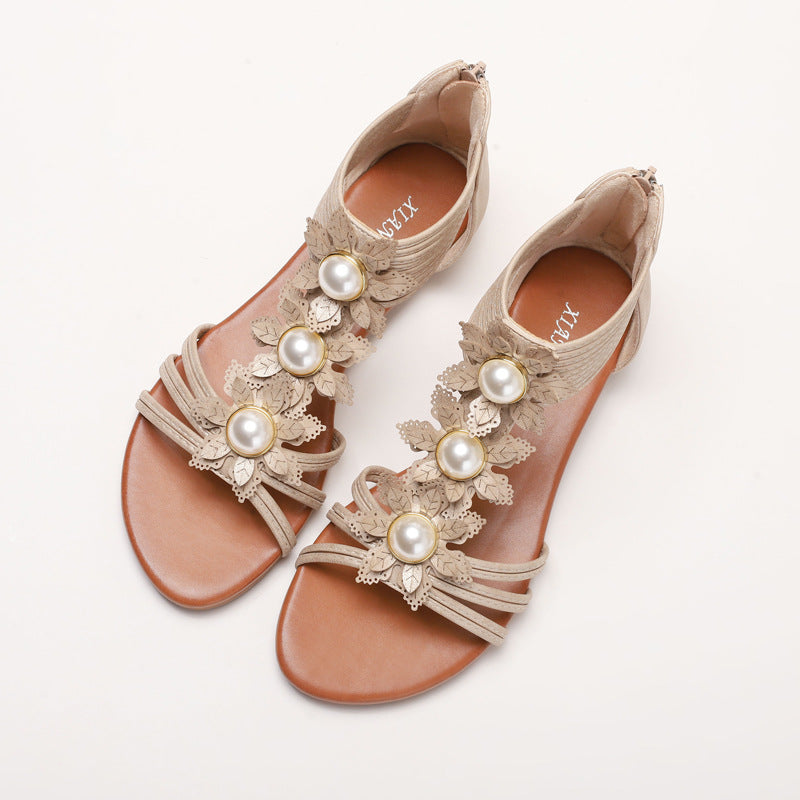 Women's Outdoor Sandals Bohemian Retro Flower Wedge Roman Shoes