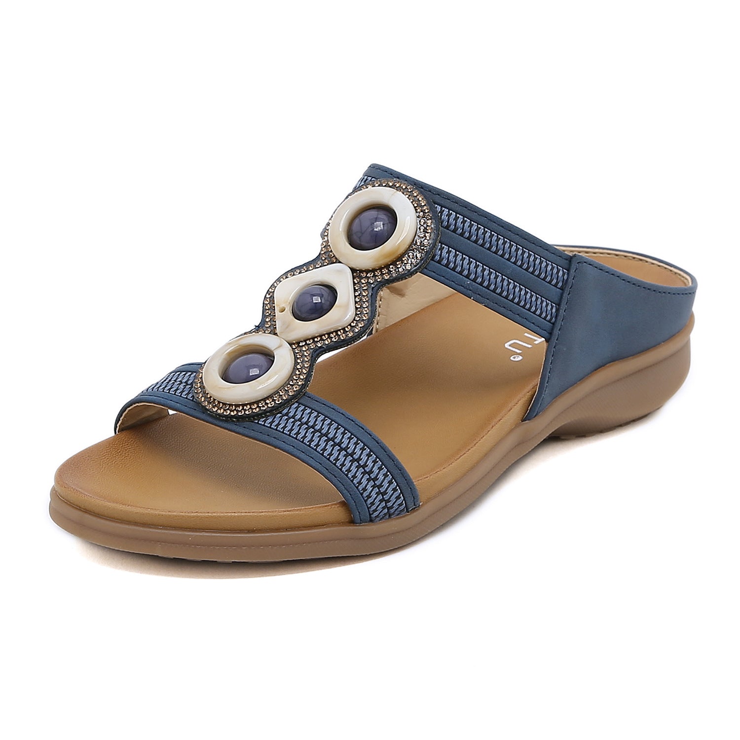 Sandals Bohemian Rhinestone Comfortable round Toe Seaside Holiday Large Size Shoes | Flat Sandals