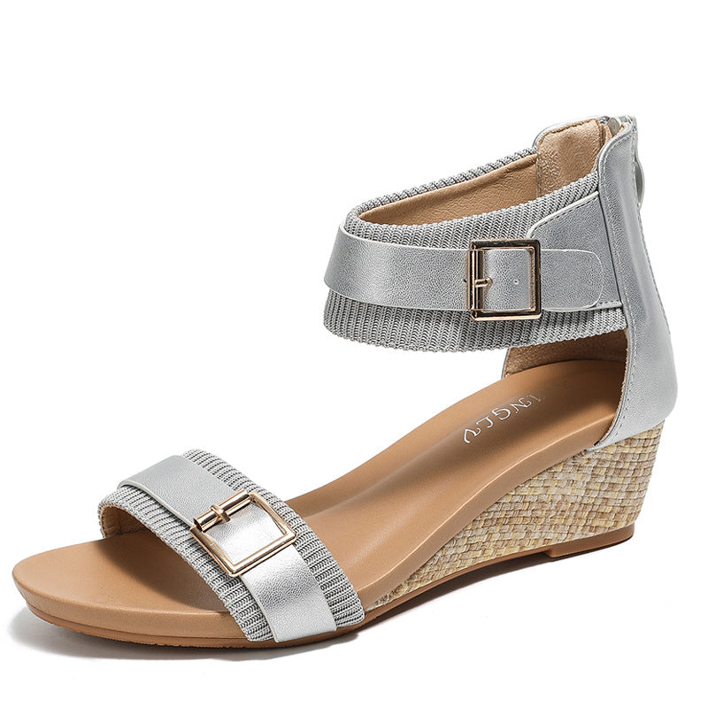 Women's One-Strap Sandals Bohemian Roman Back Zipper Wedge Roman Shoes