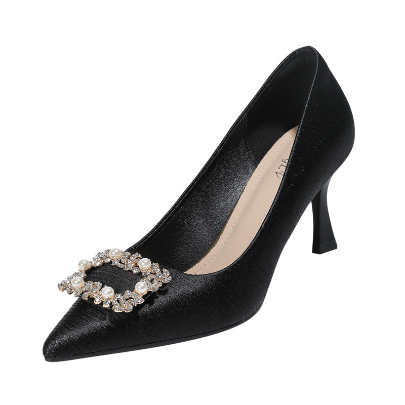 French Style Pointed Toe Rhinestone Heel Shoes Women's Stiletto Heel Fashion Business Pumps Women's