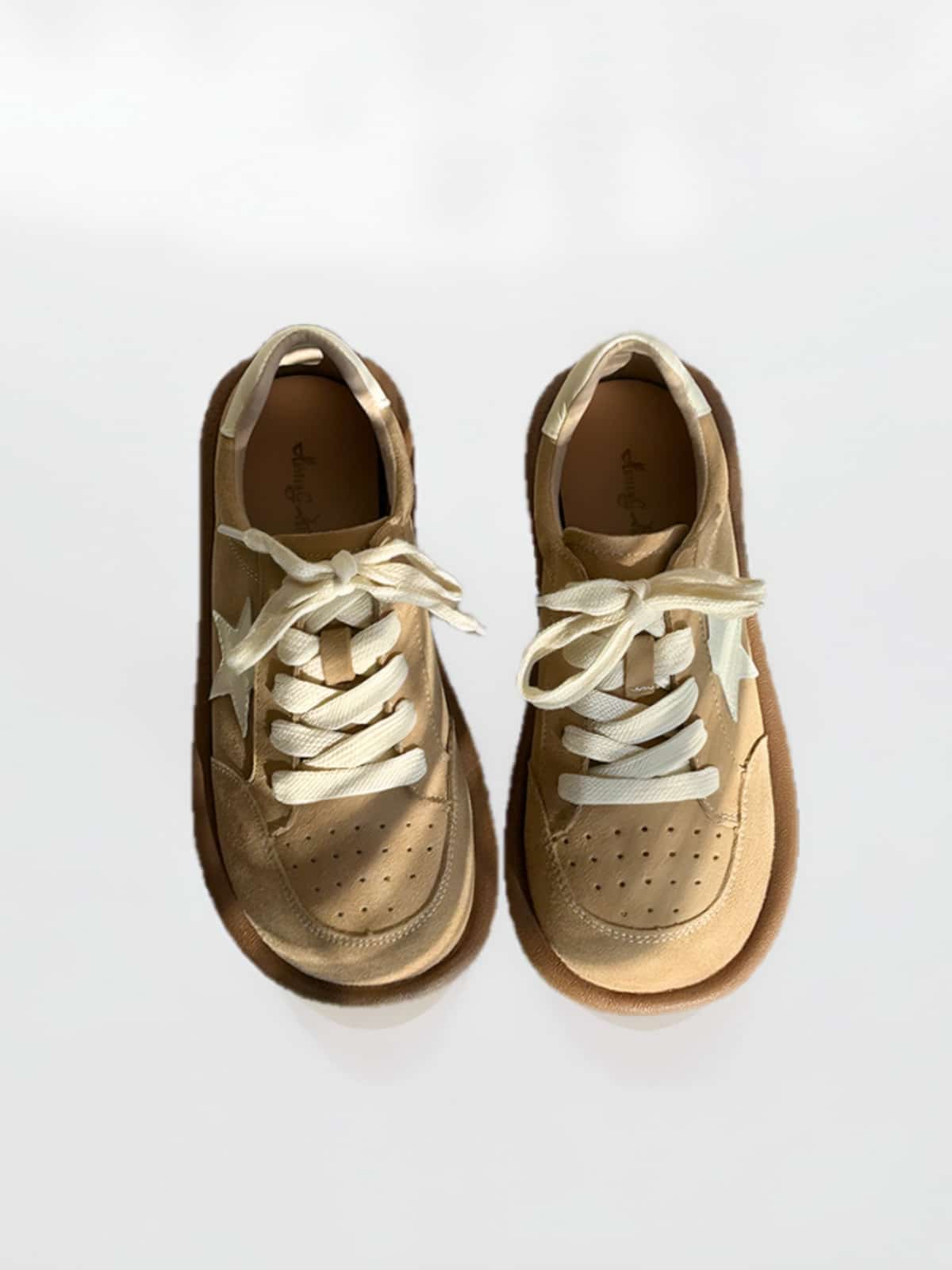 Leather round head lace-up flat shoes spring and summer breathable soft-soled German training shoes single shoes