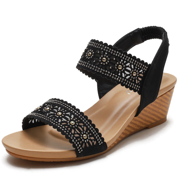 Women's Sandals with Flat Shoes Summer plus Size Soft Bottom Fashion Wedge Roman Shoes