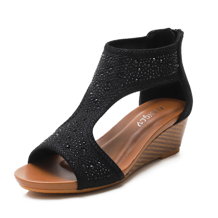 Back Zipper Wedge Sandals Platform Tide Bohemian Beach Shoes