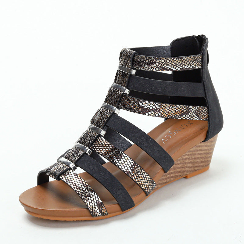 Women's Wedge Shoes Roman Sandals Women's Breathable Top Zipper Sandal Boots Peep Toe Shoes