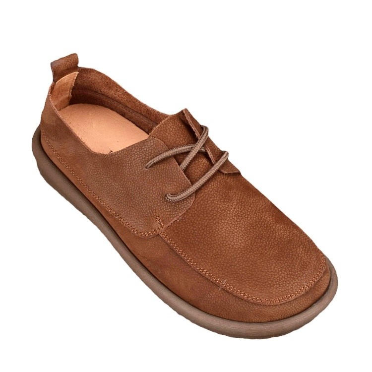 Summer breathable British leather shoes men's leather loose big head shoes soft leather soft sole lace-up versatile men's shoes