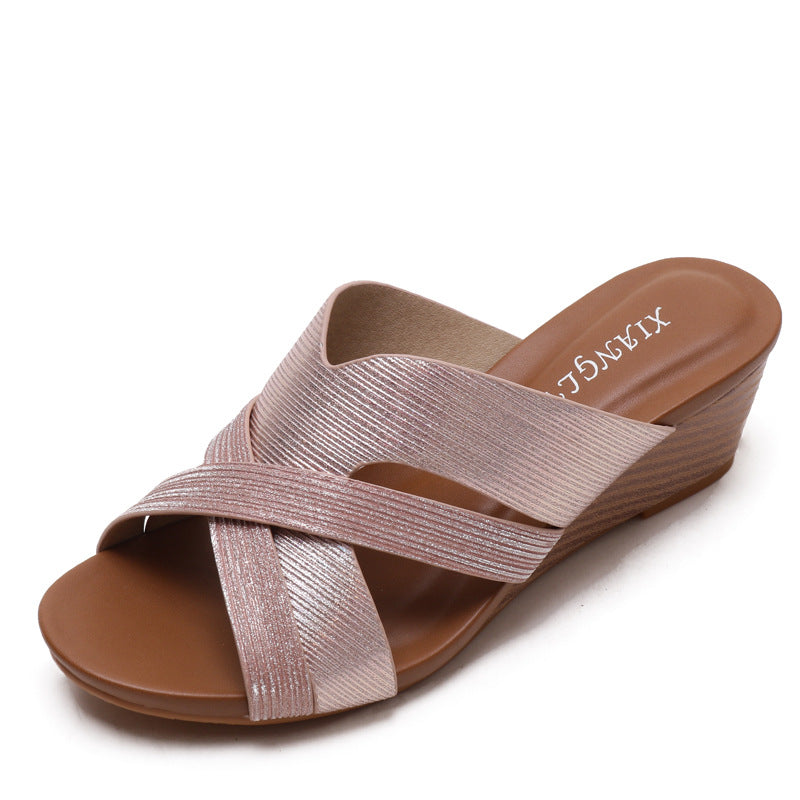 Wedge Slippers Women's Outdoor Wear Fashion Platform Thick Bottom Waterproof Platform Casual plus Size Fish Mouth Sandals 1418-742
