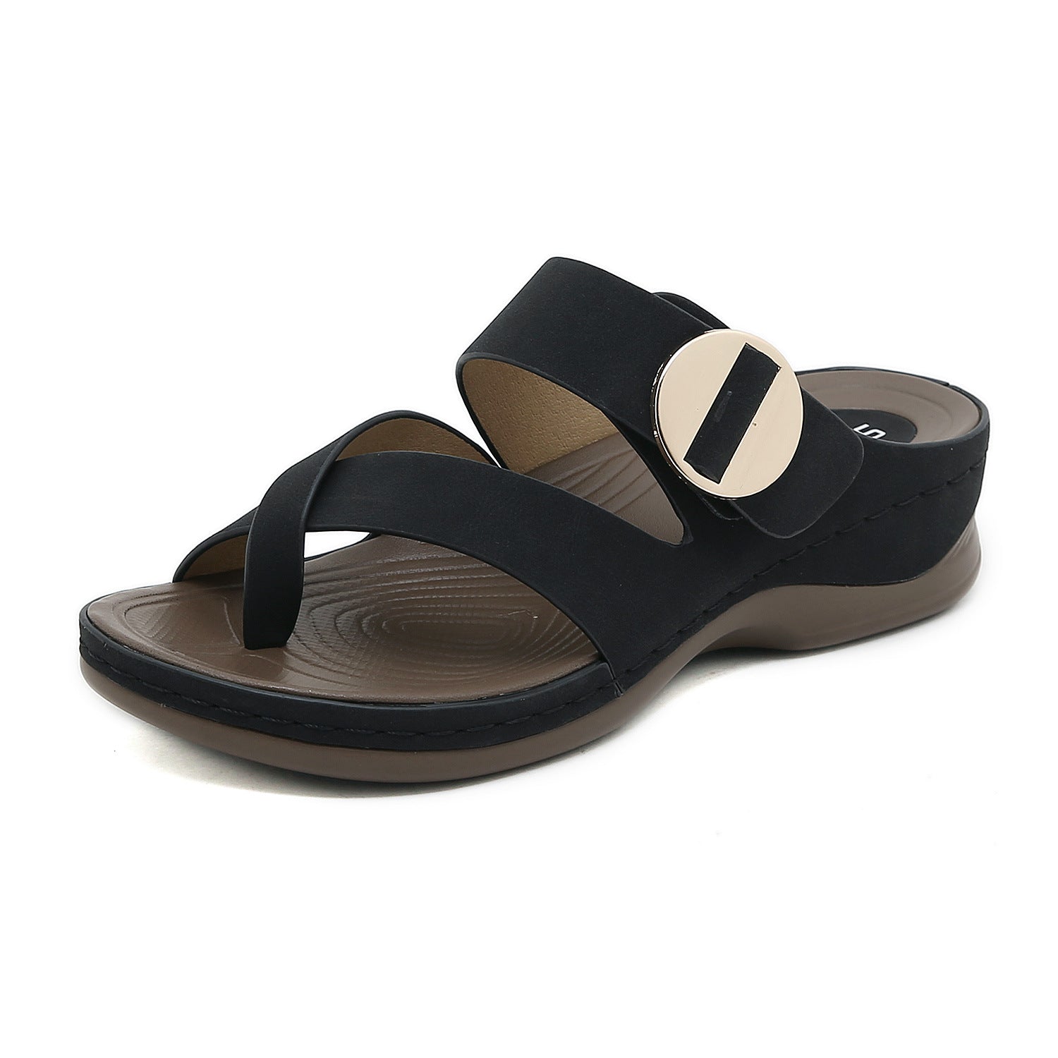 605-7 Women's Shoes Stitching Casual Wedge Metal Large Size Slippers Women
