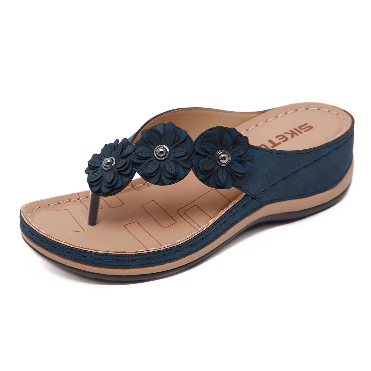 Women's Flower Sandals Stitching Casual Vacation Beach Seaside Wedge Comfortable plus Size Slippers