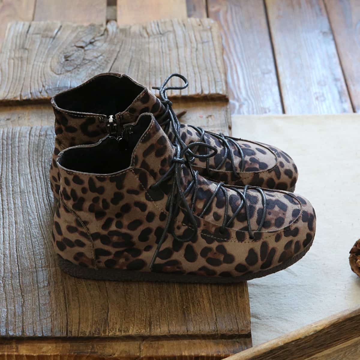 Suede round head strap flat bottom women's boots comfortable soft sole short boots side zipper bare boots women