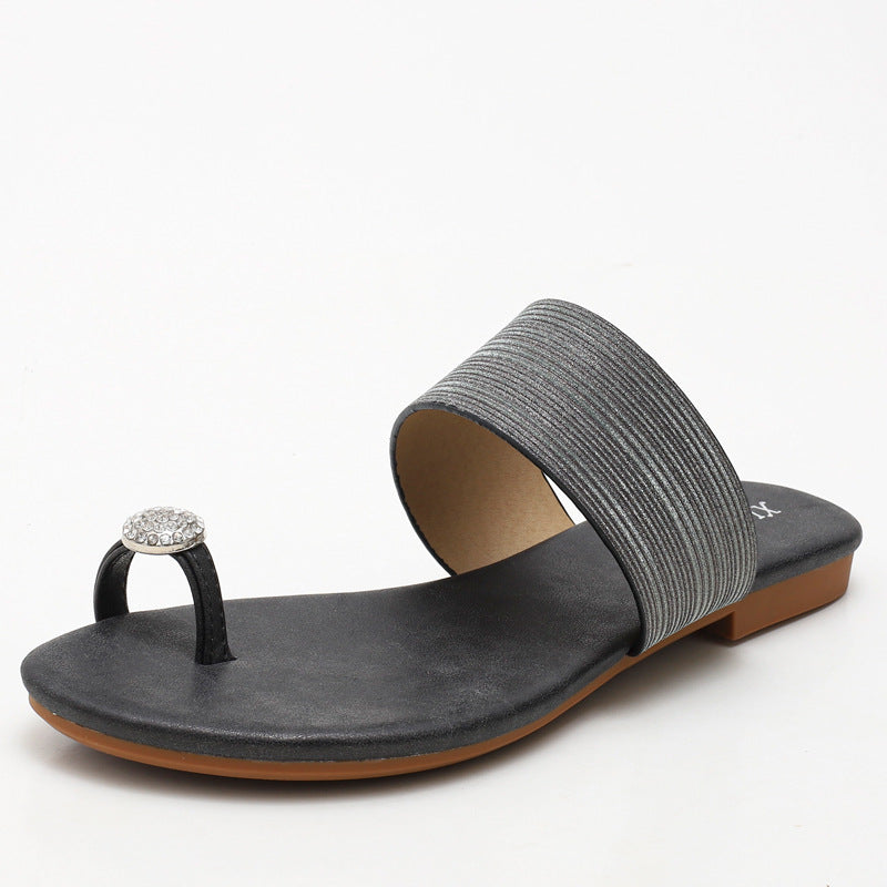 Flat Sandals Women's Comfortable Soft Bottom Rhinestone Slippers Outer Wear Fashion Lazybones Beach Slippers plus Size