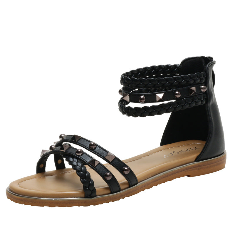 Women's Flat Sandals Fashion Rivets Roman Shoes