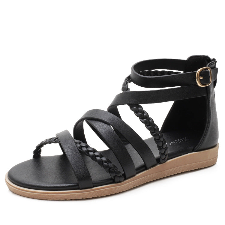 Bohemian Sandals Women's Summer plus Size Women's Shoes 41-43 Woven Roman Sandals Women
