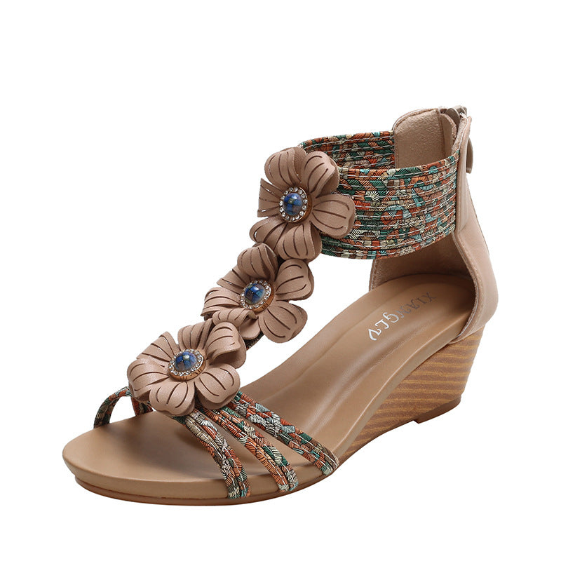 Wedge Sandals Women's Season Ethnic Heel Platform Open Toe Fashion Mom Sandals
