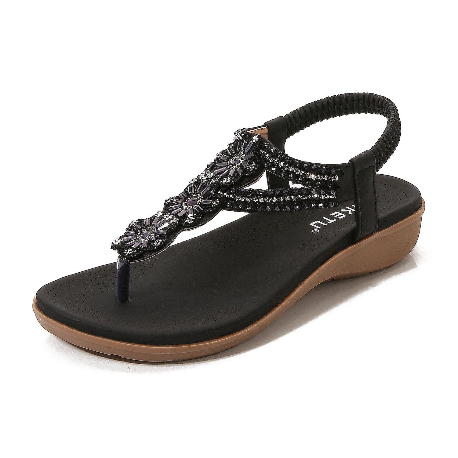 Vintage Rhinestone Beaded Soft and Comfortable Holiday Seaside Beach Wedge Sandals for Women