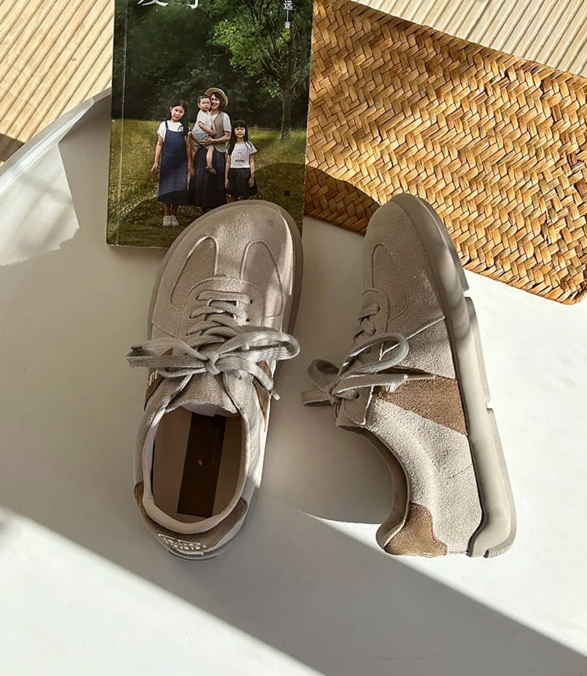 Leather round head strap-up flat-soled German training shoes spring soft-soled comfortable big head shoes