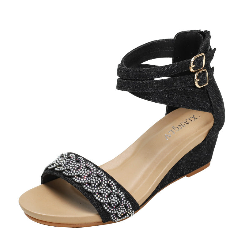 [Sold out on Short in Size Clearance] Rhinestone Sandals Roman Shoes with Sandals Women's Wedge Fashion Sandals
