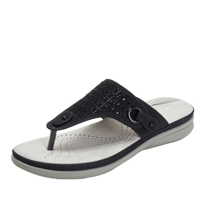 Outdoor Wear Platform Slippers Casual Seaside Rhinestone Beach Women's Split Toe Wedge Half Slippers
