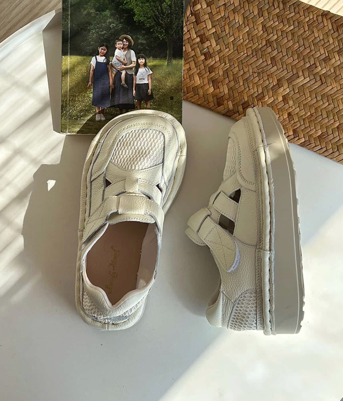 Handmade cowhide little white shoes women's platform muffin shoes summer breathable mesh shoes college wind big head shoes sports shoes