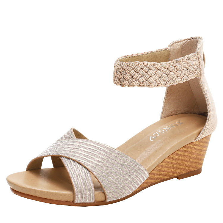 Women's Sandals Summer Women's Shoes Woven Roman Fashion Wedge Heels
