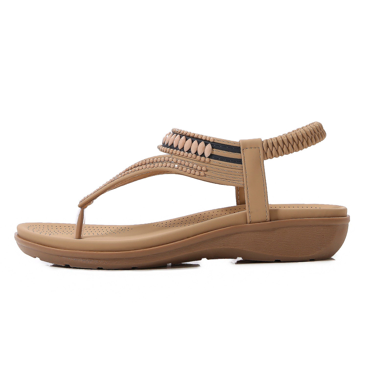 New Sandals Women's Elastic Band Beaded Soft Breathable Lightweight Comfortable Large Size Wedge Women's Shoes