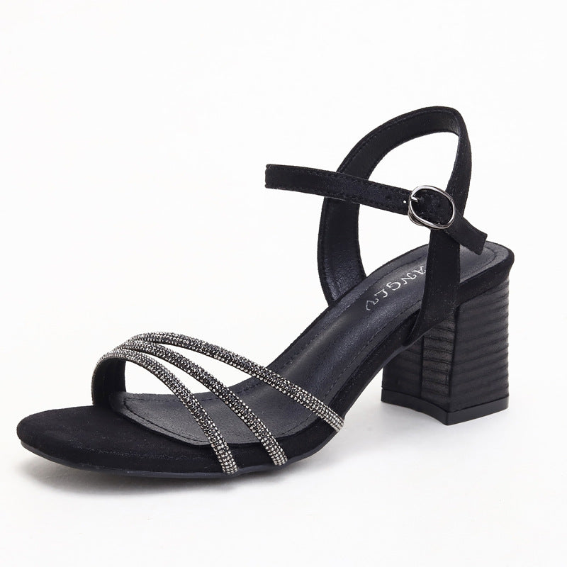 Women's Rhinestone Internet Celebrity Chunky Heel Roman Shoes with Sandals