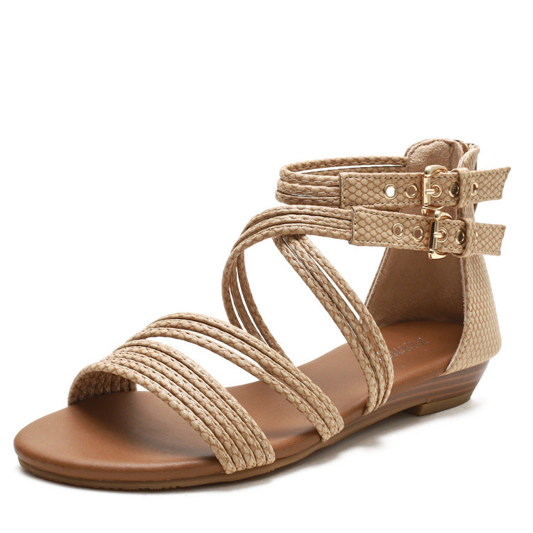 Wedge Sandals Women's European and American Open Toe Women's Shoes Thick Bottom Soft Bottom Cross Roman Sandals
