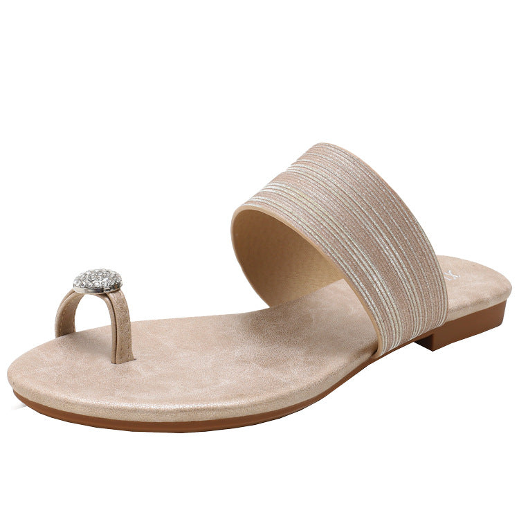 Flat Sandals Women's Comfortable Soft Bottom Rhinestone Slippers Outer Wear Fashion Lazybones Beach Slippers plus Size