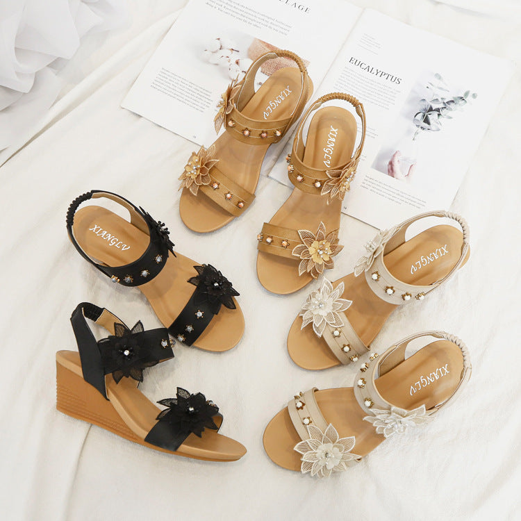 Bohemia Roman Shoes with Mid-High Wedge Sandals for Women Comfortable Mom Shoes