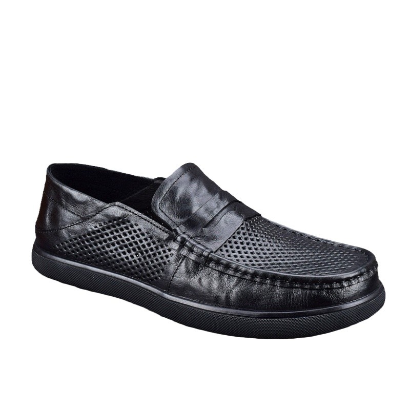 Summer hollow leather shoes men's casual leather sandals breathable Doudou shoes soft sole one pedal first layer cowhide men's shoes
