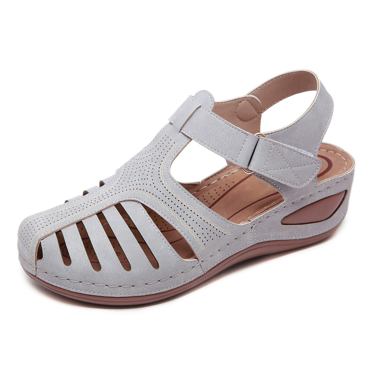 Retro Sandals Women's Stitching Adhesive Wedge Closed Toe Sandals