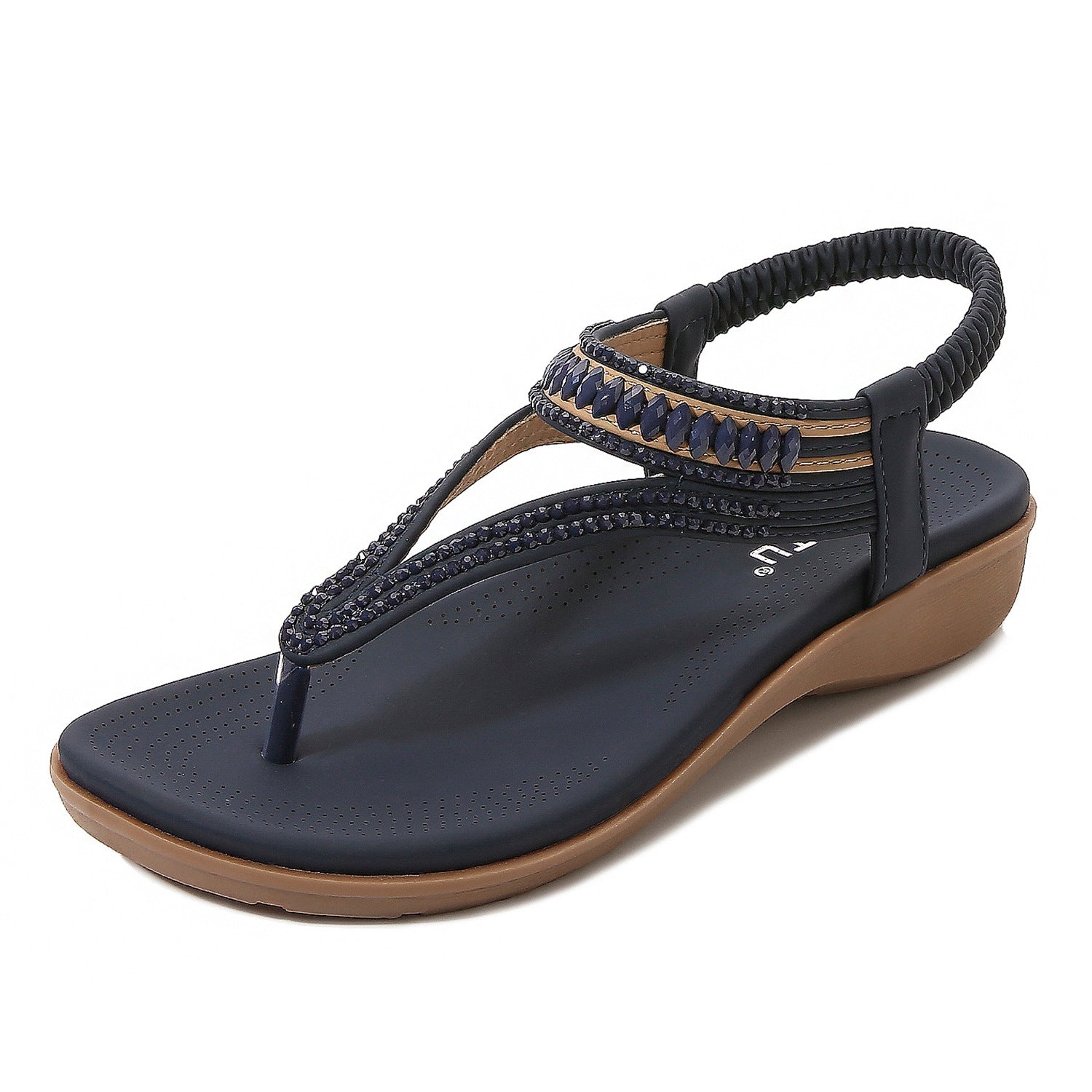 New Sandals Women's Elastic Band Beaded Soft Breathable Lightweight Comfortable Large Size Wedge Women's Shoes