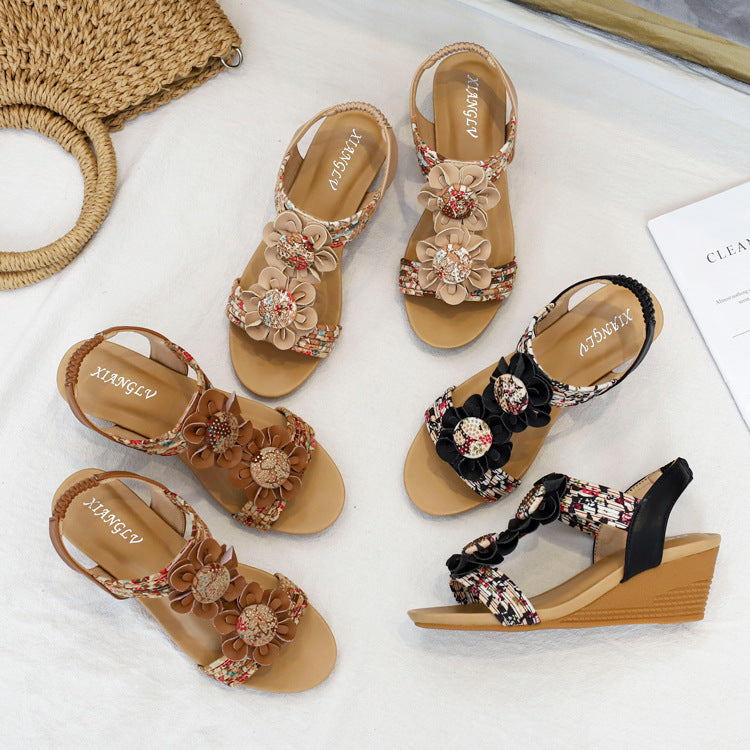 Women's Sandals European and American Leisure Fashion Strap Mid-High Wedge Sandals Female Mom Shoes