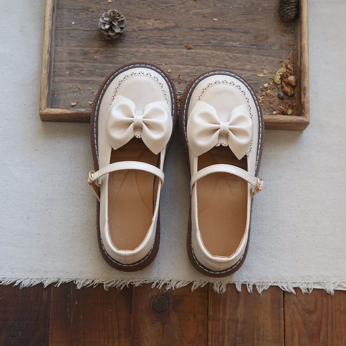 Round head platform big head shoes bow word belt versatile Mary Jane shoes sandals women