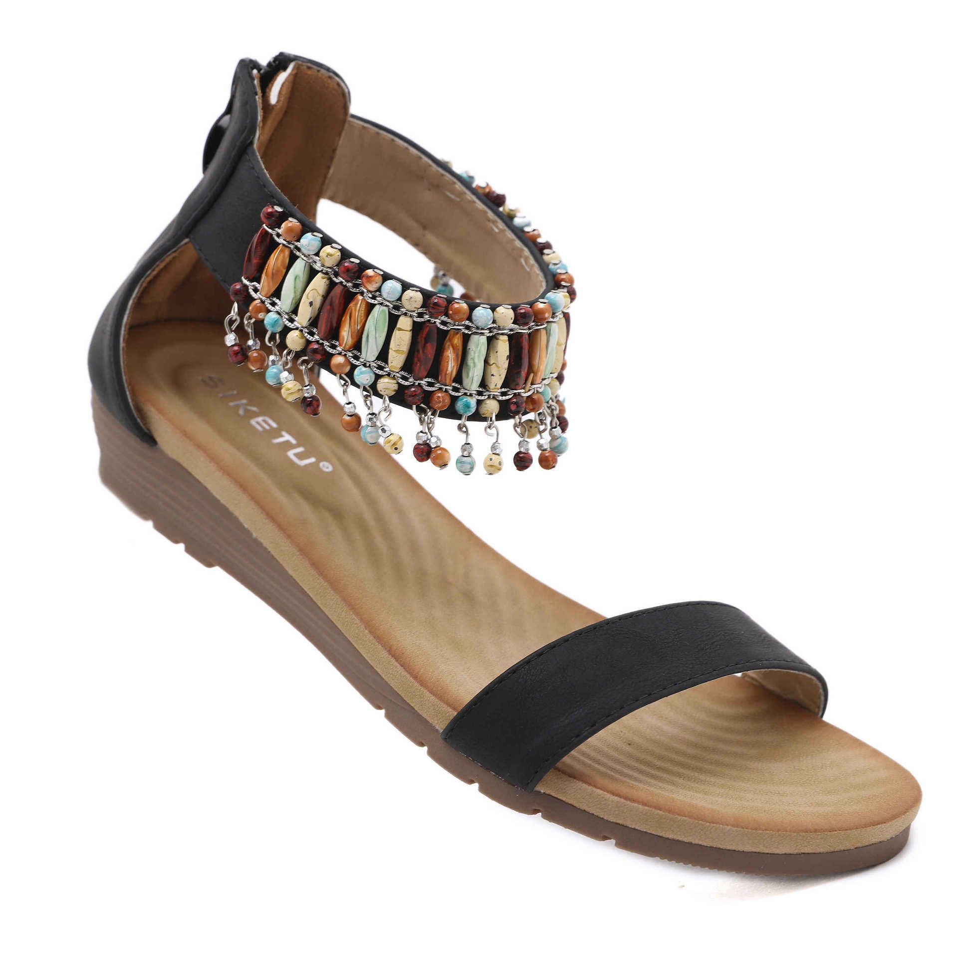 8150-1 Women's Bohemian Style Beaded Comfortable round Toe Seaside Vacation Large Size Sandals