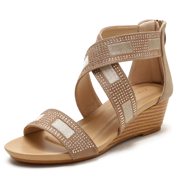 [Sold Out Short in Size Clearance] Wedge Sandals Women's Rhinestone Fashion Platform Roman Women's Shoes