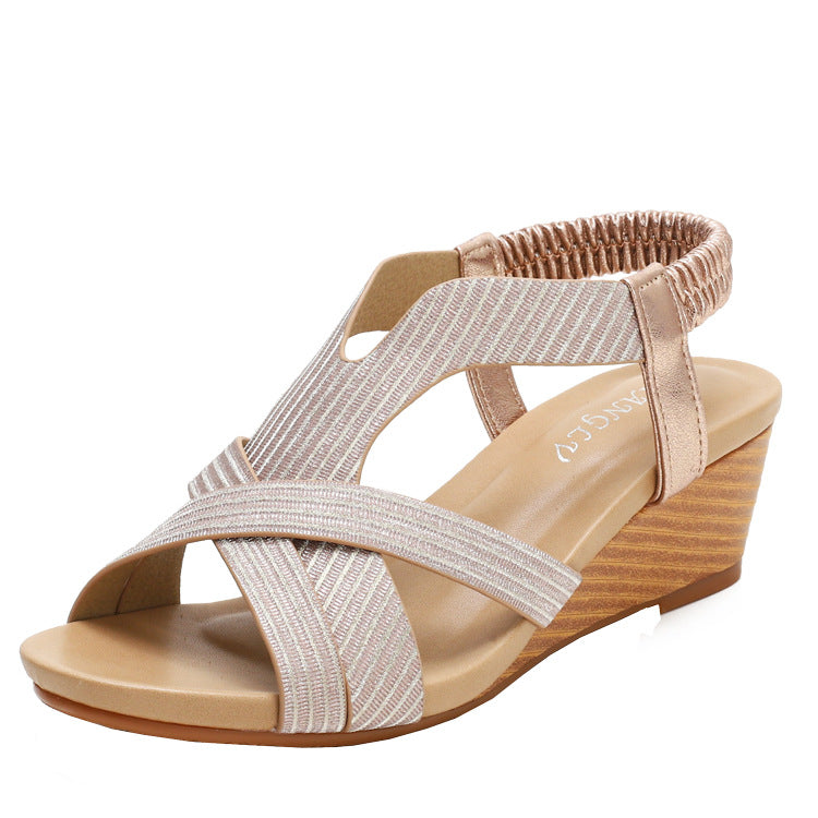 Bohemian Ethnic Open Toe Comfortable Holiday Sandals Travel Wedge Roman Sandals for Women