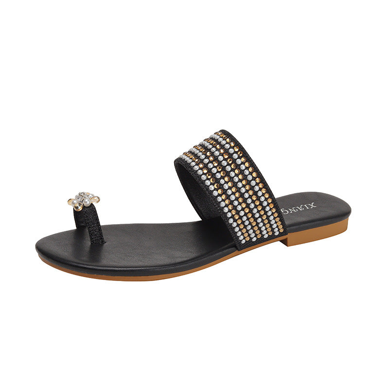 Seaside Roman Sandals Women's Buckle Bee Flip-Flops with Diamond Beach