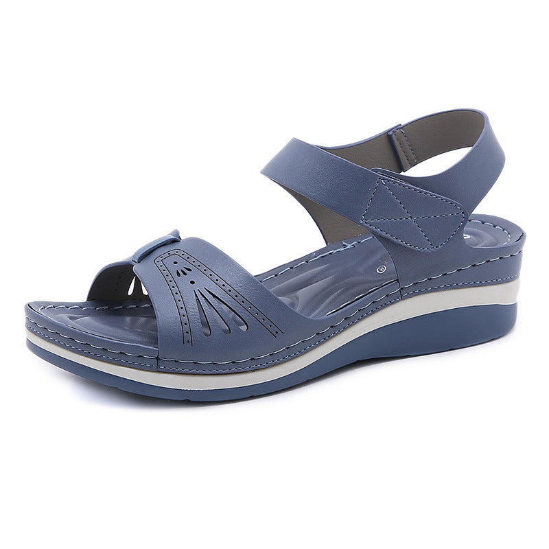 Solid Color Sandals Women's Large Size Lightweight Retro Massage Sponge Wedge Sandals