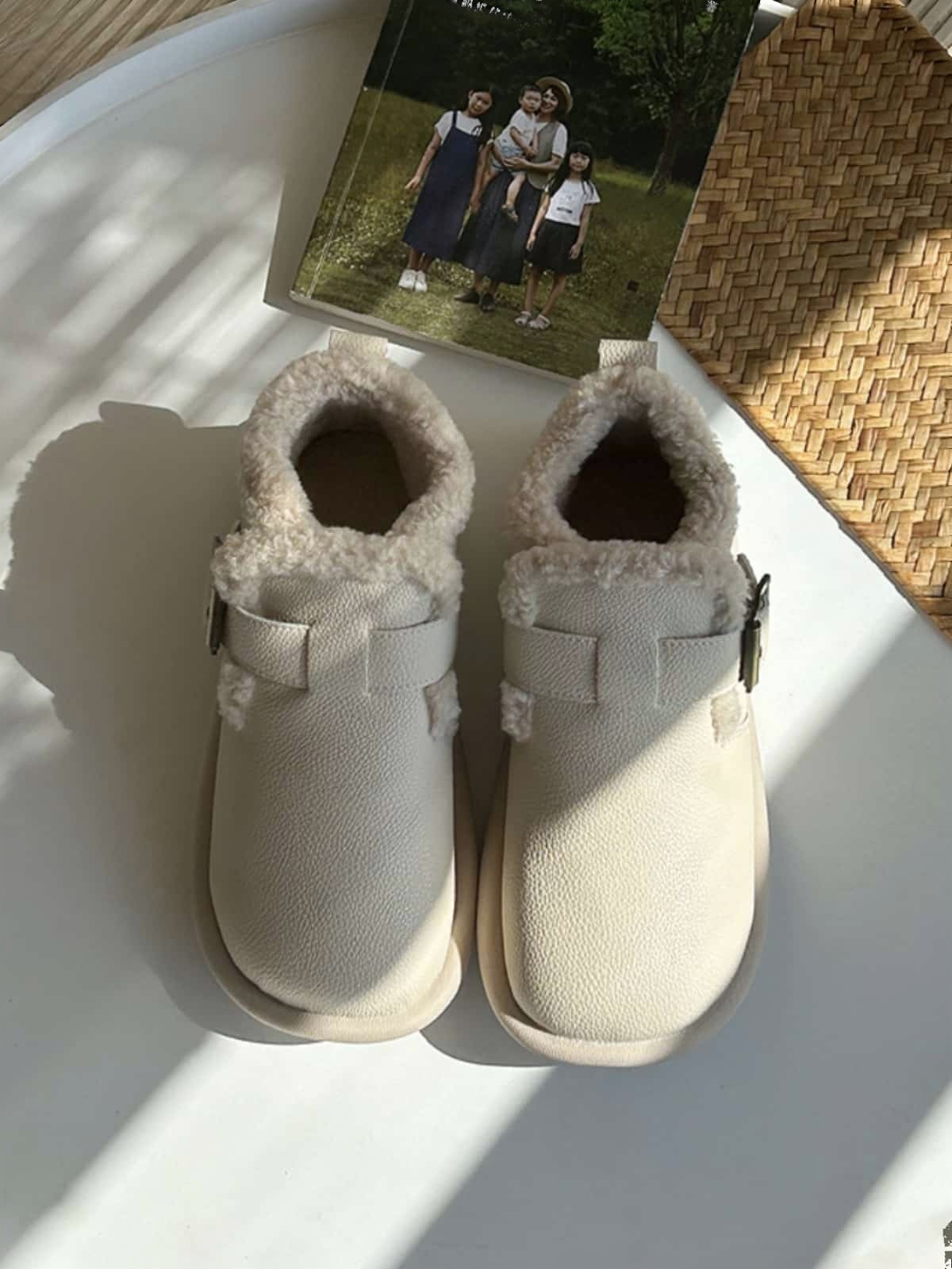 Round head flat boots winter imitation lamb wool beige cute warm snow boots