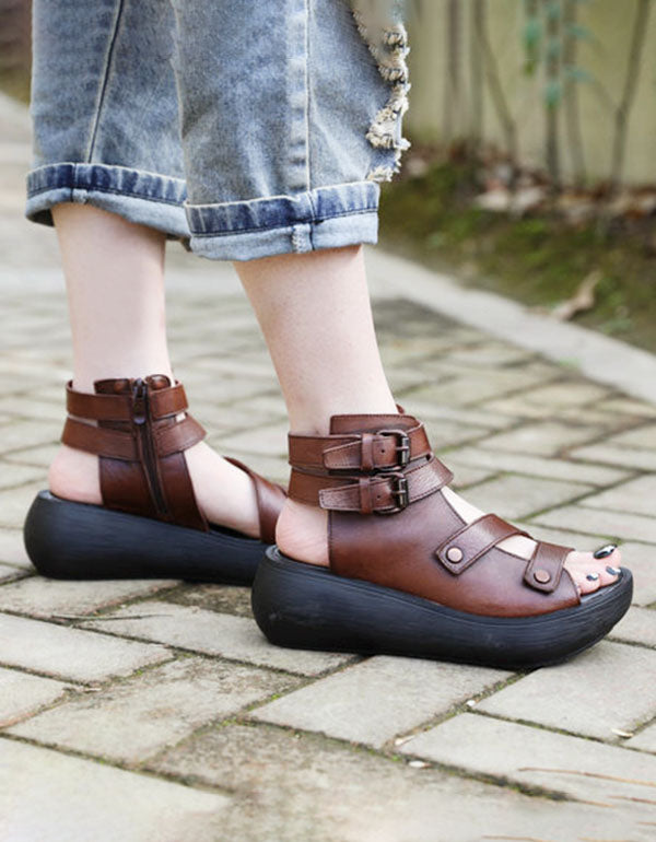 Handmade Women Retro Ankle Strap Sandals