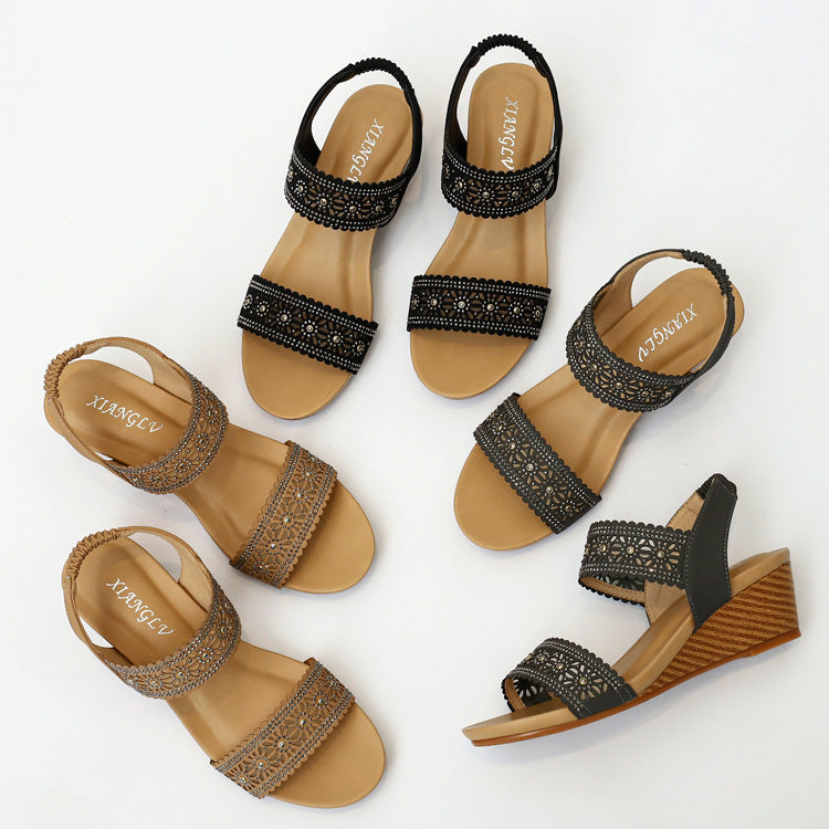 Women's Sandals with Flat Shoes Summer plus Size Soft Bottom Fashion Wedge Roman Shoes