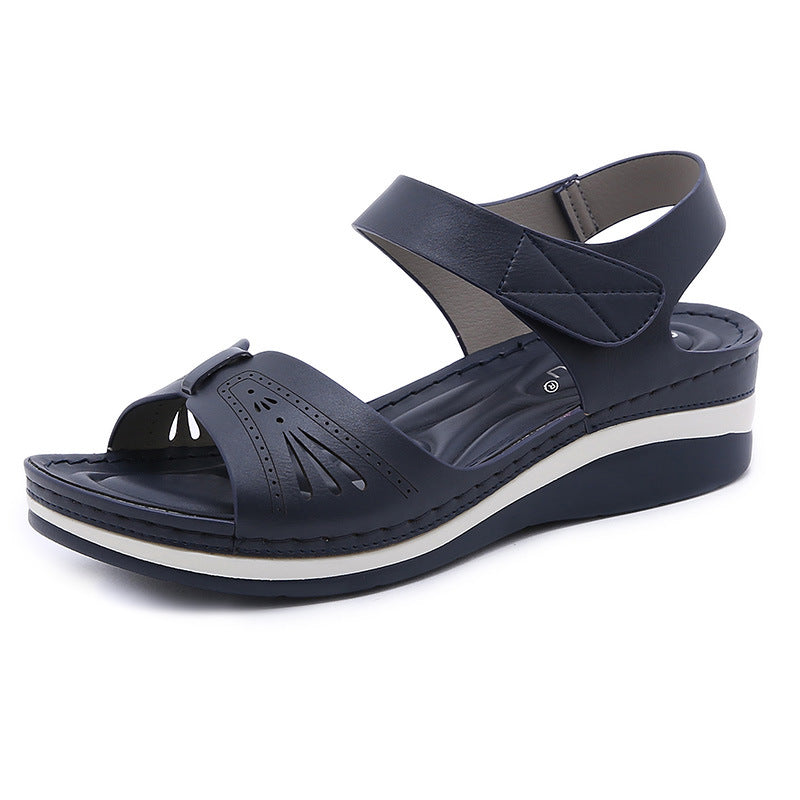 Solid Color Sandals Women's Large Size Lightweight Retro Massage Sponge Wedge Sandals