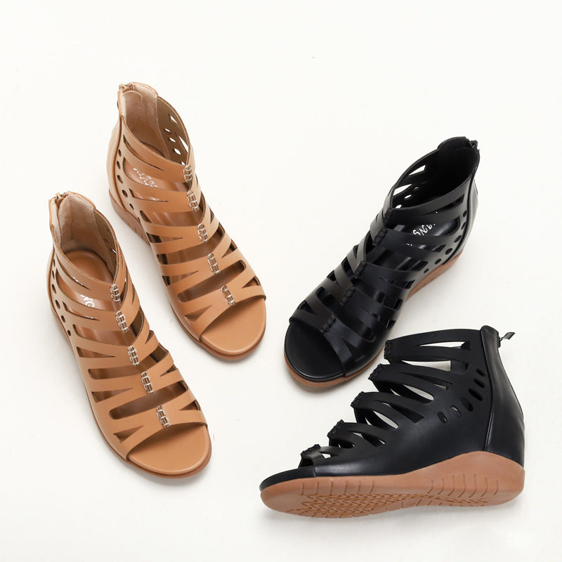 Hole Sandal Boots Wedge Platform Mother Sandals Peep Toe Heel Ethnic Roman Women's Shoes