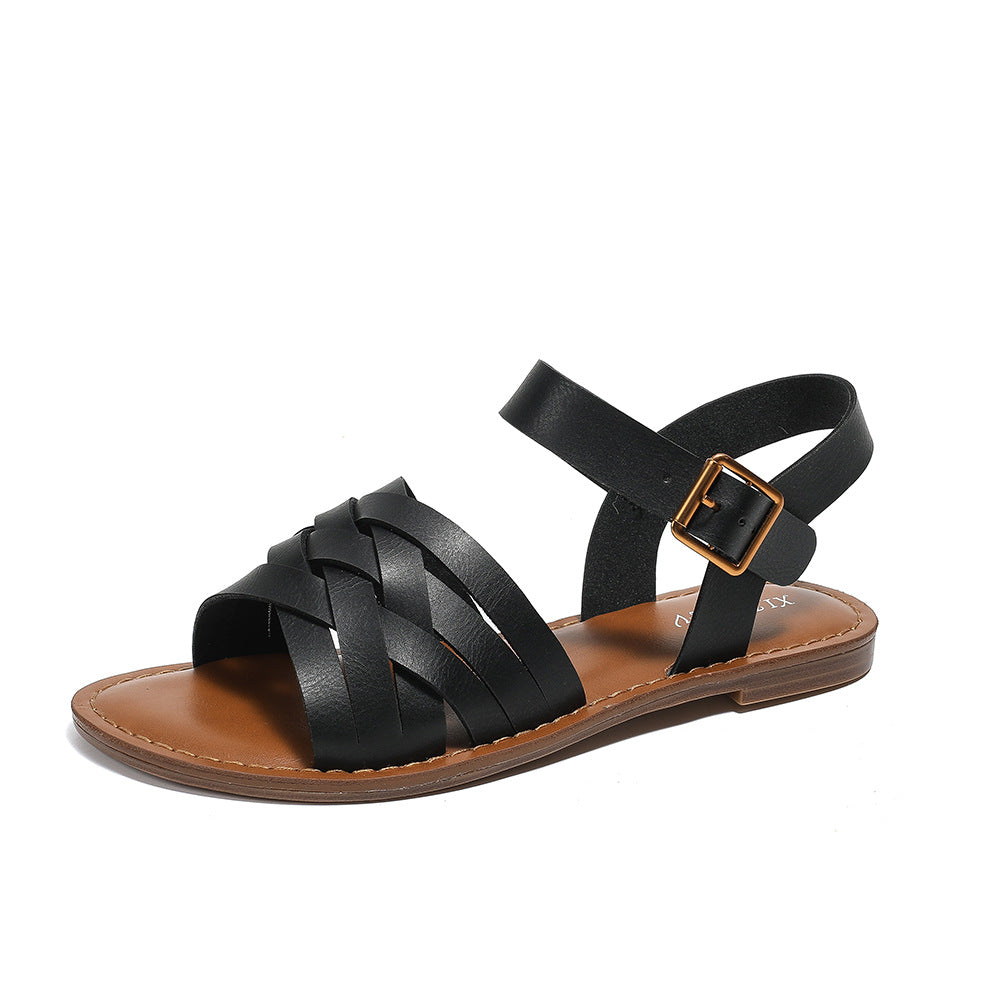 Flat Sandals Women's Simple Cross Strap Comfortable Flat Commuter Roman Beach Shoes